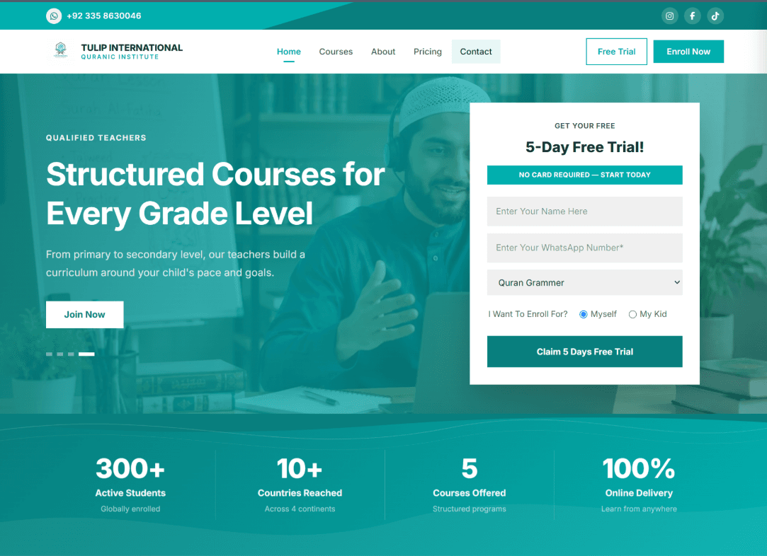 Tulip International Quranic Institute Homepage Preview